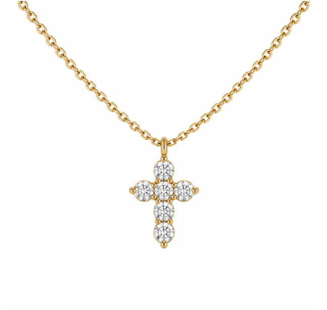 Gold Cross Pendant Necklace – Dainty Crystal Cross Necklace for Women