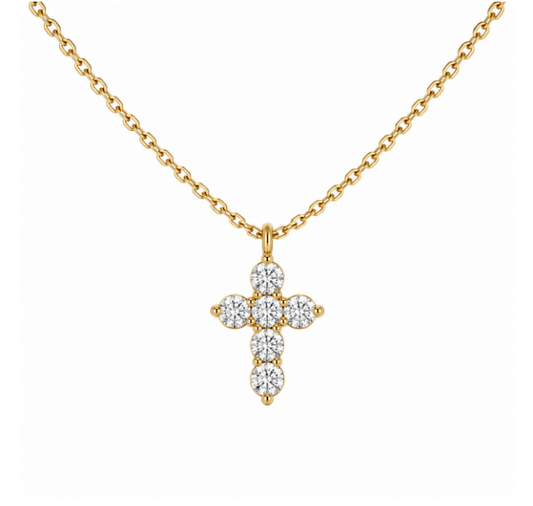 Gold Cross Pendant Necklace – Dainty Crystal Cross Necklace for Women