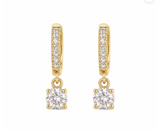 Gold Huggie Hoop Earrings with Crystal Drop – Dainty Dangle Earrings