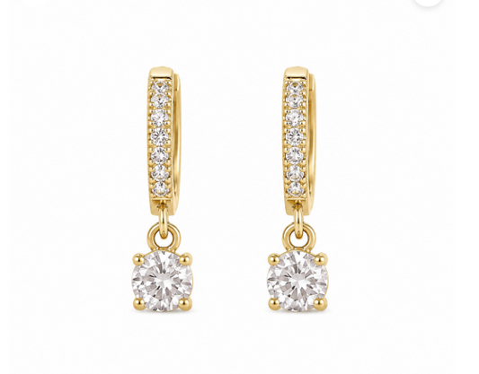 Gold Huggie Hoop Earrings with Crystal Drop – Dainty Dangle Earrings