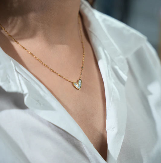 Gold Heart Necklace with Opal Inlay – Dainty Iridescent Pendant