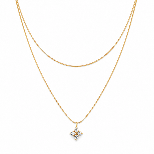 Gold Layered Necklace with Flower Pendant – Dainty Clover Crystal Necklace