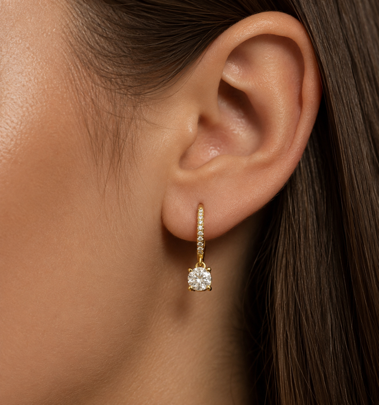 Gold Huggie Hoop Earrings with Crystal Drop – Dainty Dangle Earrings
