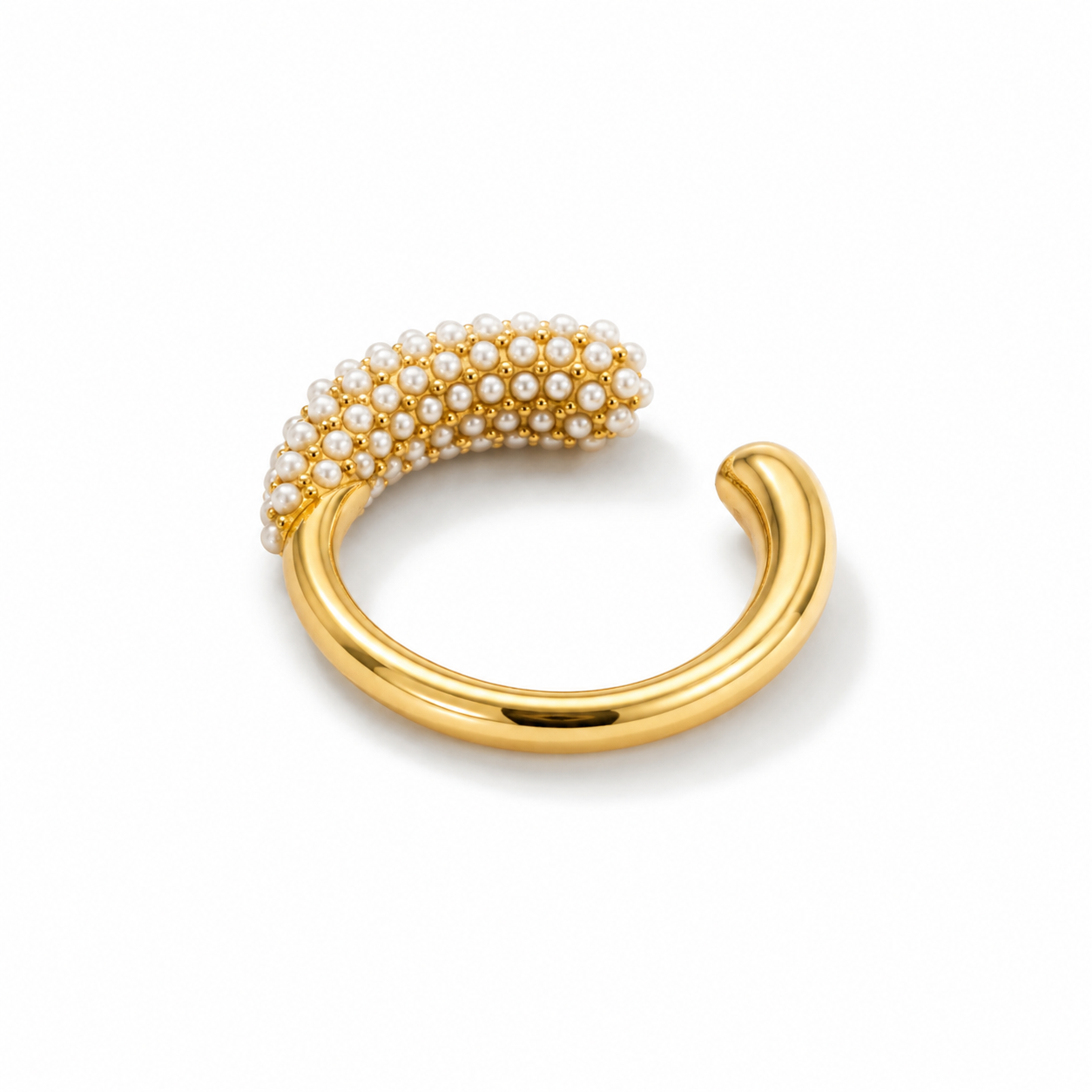 Gold Pearl Open Ring – Adjustable Dome Wrap Ring with Tiny Pearls