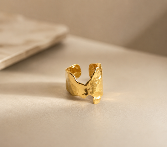 Abstract Textured Statement Gold Ring | Stainless Steel Anti-Tarnish Adjustable