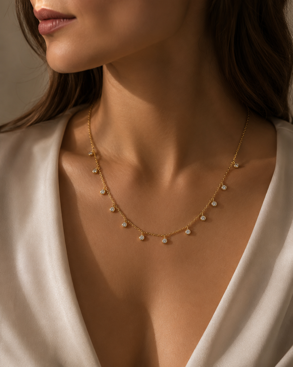 Dainty Gold Charm Necklace with Crystal Drops | Minimal Everyday Necklace