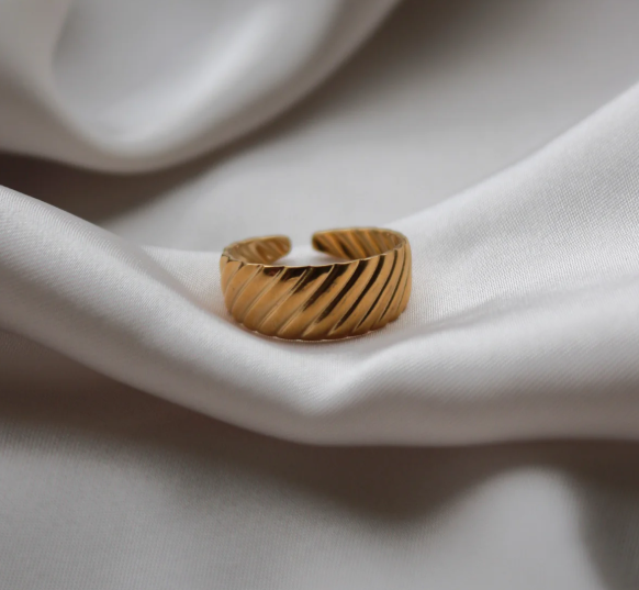 Modern Twist Adjustable Gold Stainless Steel Ring