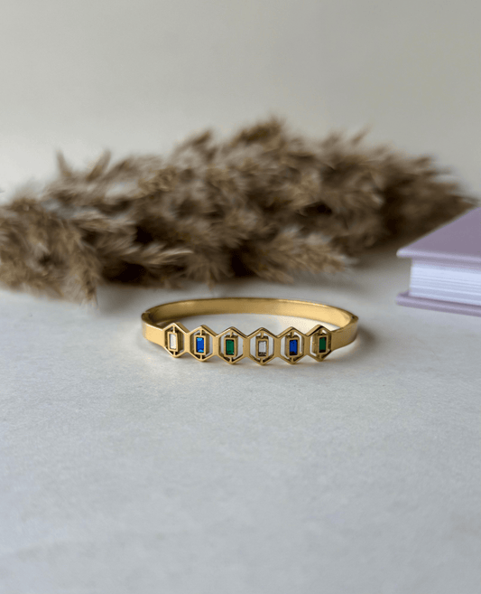 Hexagon Gemstone Bangle | Stainless Steel Anti-Tarnish 18K Gold Plated Bracelet