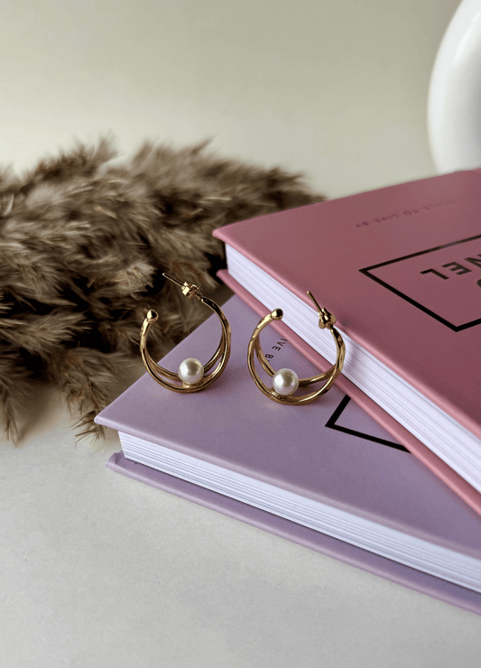 Gold Earrings with Pearl | Stainless Steel Anti-Tarnish Elegant Studs