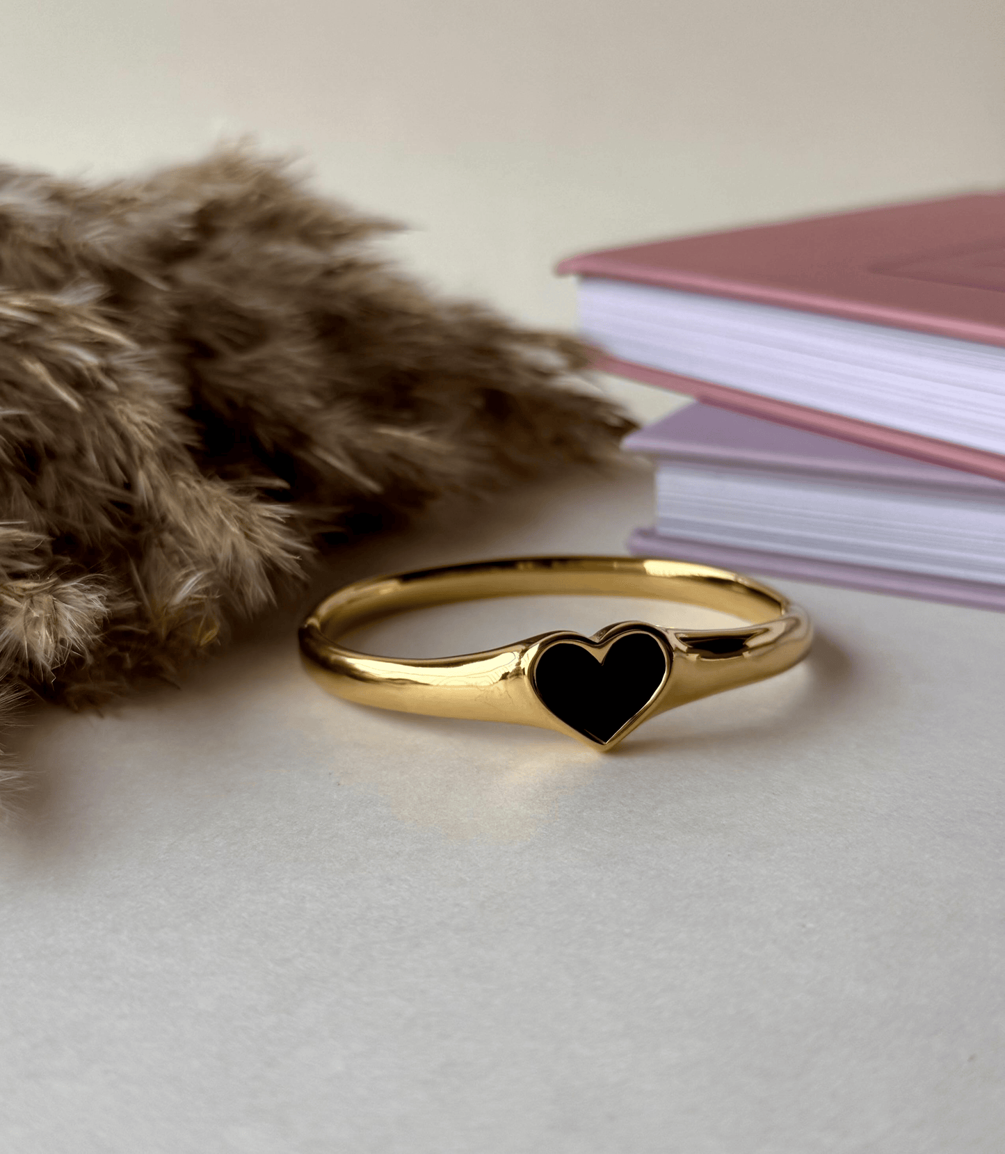 Black Heart Bangle | Stainless Steel Anti-Tarnish 18K Gold Plated Bracelet