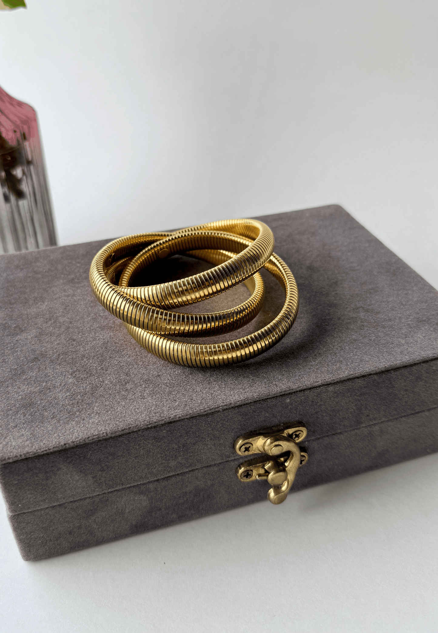 Chunky Coil Bangle Set | Stainless Steel Anti-Tarnish Gold Plated Flexible Bracelets