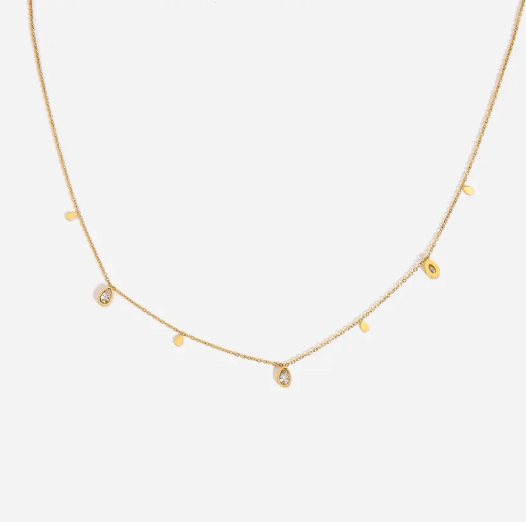 Gold Necklace with Crystal Drop Pendants – Elegant and Delicate Design