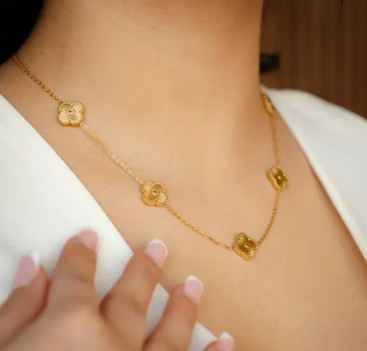 Vintage-Inspired Gold Floral Necklace with Textured Medallions