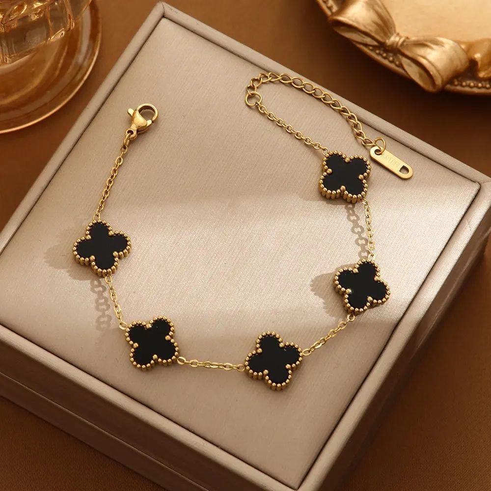 Black Clover Charm Bracelet | Stainless Steel Anti-Tarnish Gold Chain Bracelet