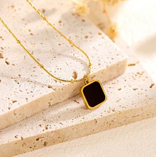 Gold Geometric Black Pendant Necklace | Stainless Steel Anti-Tarnish Minimalist Chain Jewelry