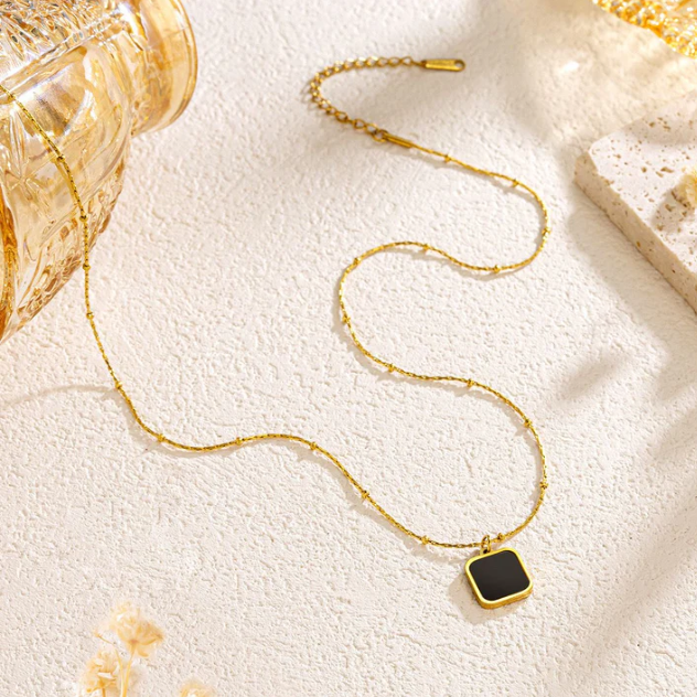 Gold Geometric Black Pendant Necklace | Stainless Steel Anti-Tarnish Minimalist Chain Jewelry