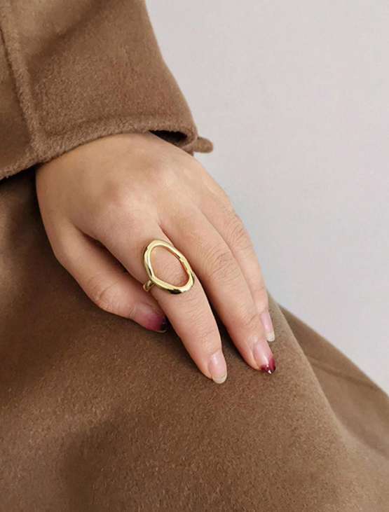 Abstract Open Oval Gold Ring – Stainless Steel Anti-Tarnish Adjustable Statement Ring