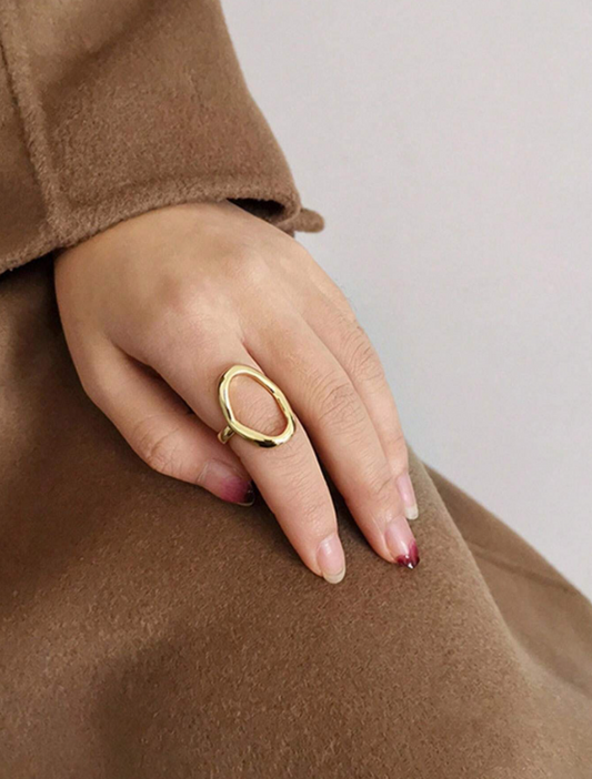 Abstract Open Oval Gold Ring – Stainless Steel Anti-Tarnish Adjustable Statement Ring