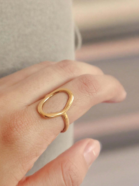 Abstract Open Oval Gold Ring – Stainless Steel Anti-Tarnish Adjustable Statement Ring