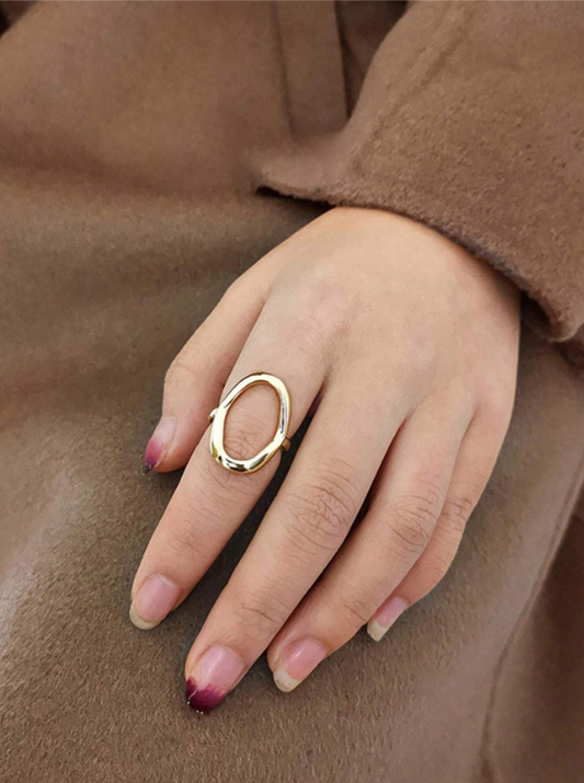 Abstract Open Oval Gold Ring – Stainless Steel Anti-Tarnish Adjustable Ring