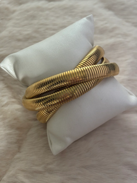 Chunky Coil Bangle Set | Stainless Steel Anti-Tarnish Gold Plated Flexible Bracelets