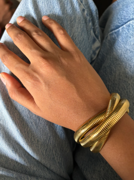 Chunky Coil Bangle Set | Stainless Steel Anti-Tarnish Gold Plated Flexible Bracelets
