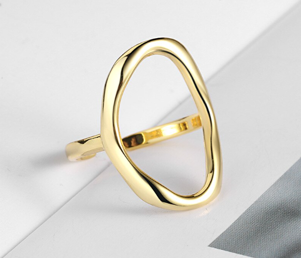Abstract Open Oval Gold Ring – Stainless Steel Anti-Tarnish Adjustable Statement Ring
