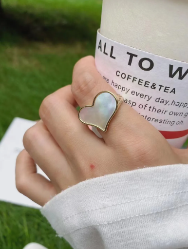 Mother of Pearl Heart Gold Ring | Stainless Steel Anti-Tarnish Adjustable