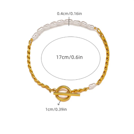 Gold and Pearl Bracelet with T-Bar Clasp – Elegant and Minimalist Design
