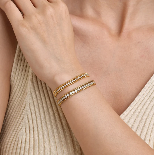 Gold crystal chain bracelet with a link design — alternate view