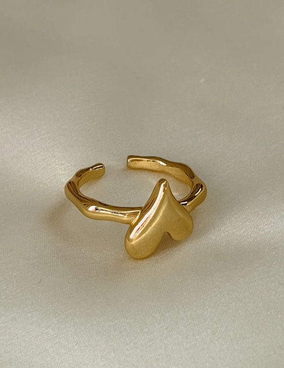 Chunky Heart Adjustable Ring | Stainless Steel Anti-Tarnish Gold Plated
