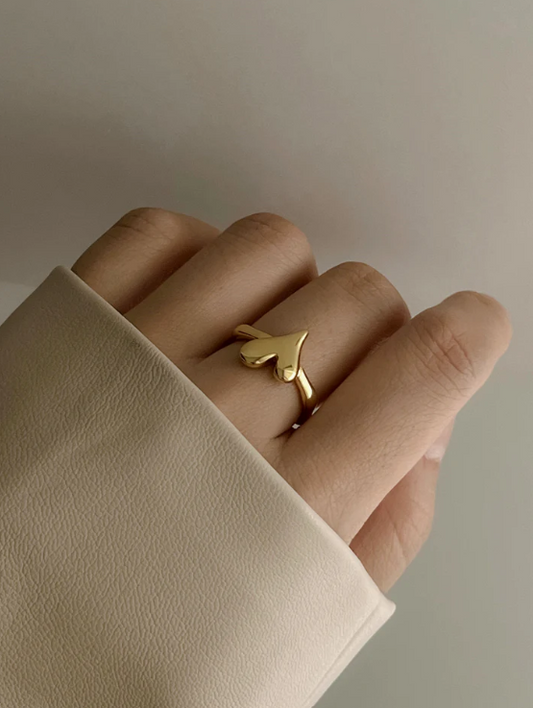 Chunky Heart Adjustable Ring | Stainless Steel Anti-Tarnish Gold Plated