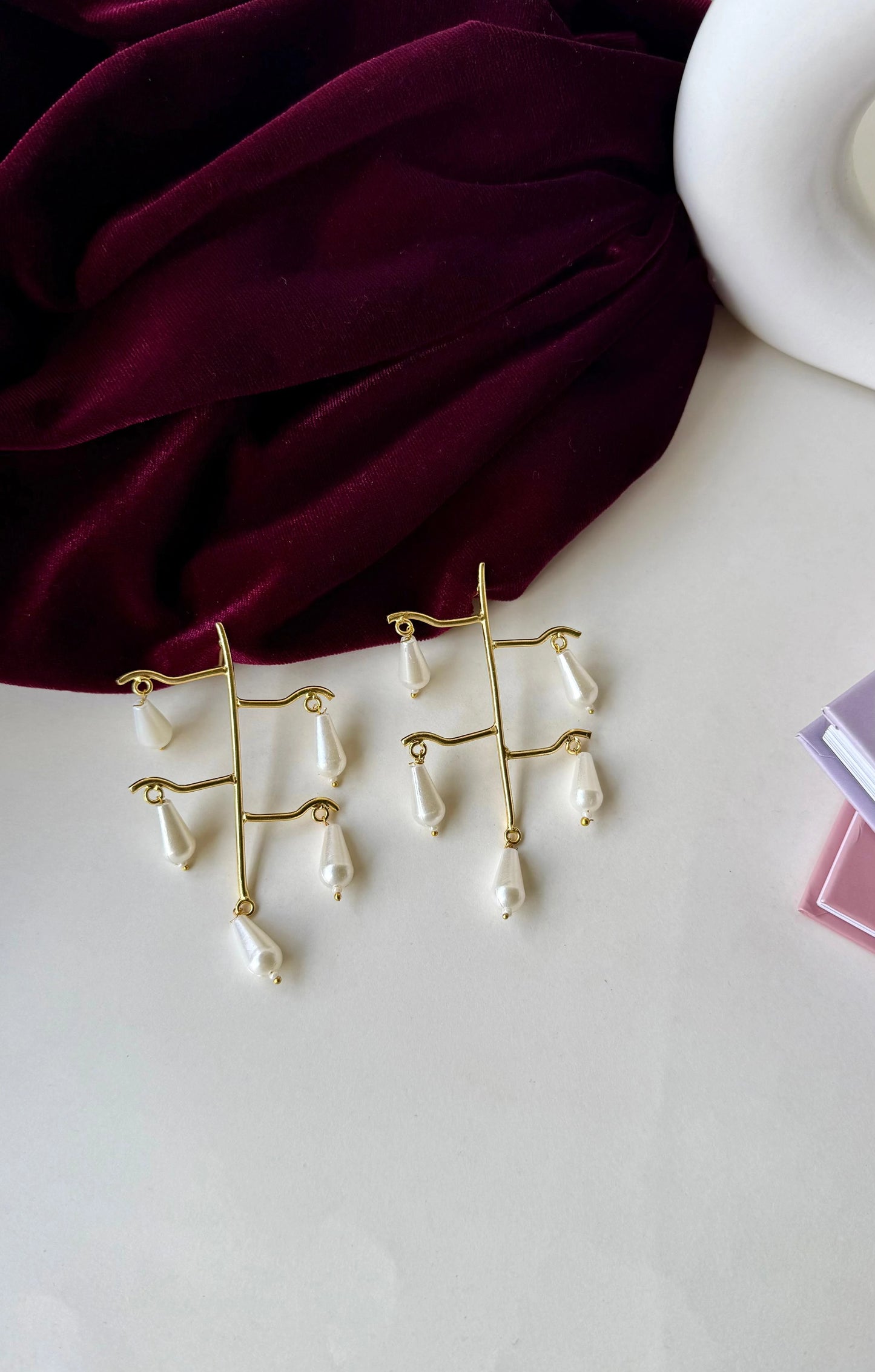 Modern Pearl Drop Earrings | Brass Anti-Tarnish Abstract Dangle Earrings | Minimal Statement Jewelry