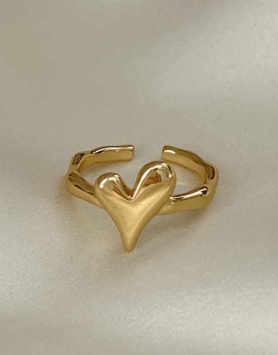 Chunky Heart Adjustable Ring | Stainless Steel Anti-Tarnish Gold Plated
