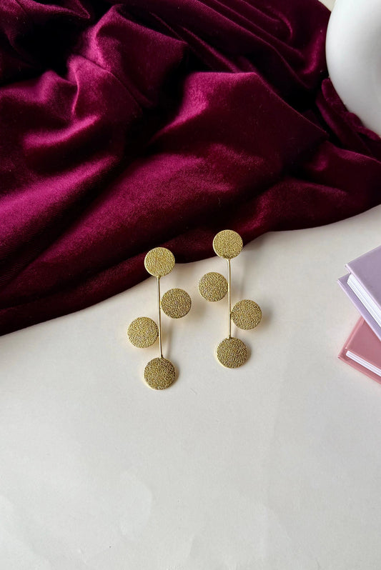 Textured Gold Disc Dangle Earrings | Brass Anti-Tarnish Modern Drop Earrings