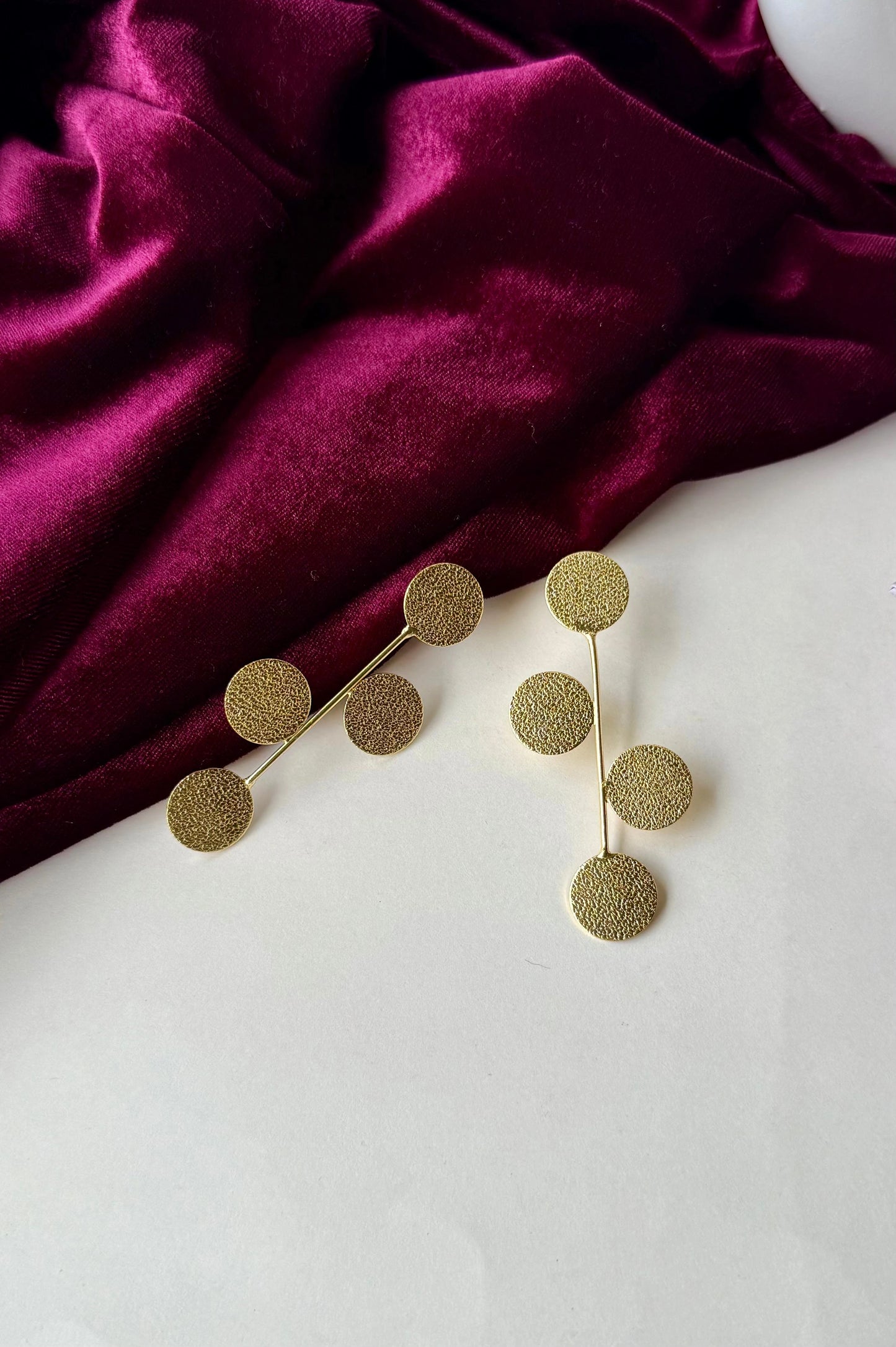 Textured Gold Disc Dangle Earrings | Brass Anti-Tarnish Modern Drop Earrings