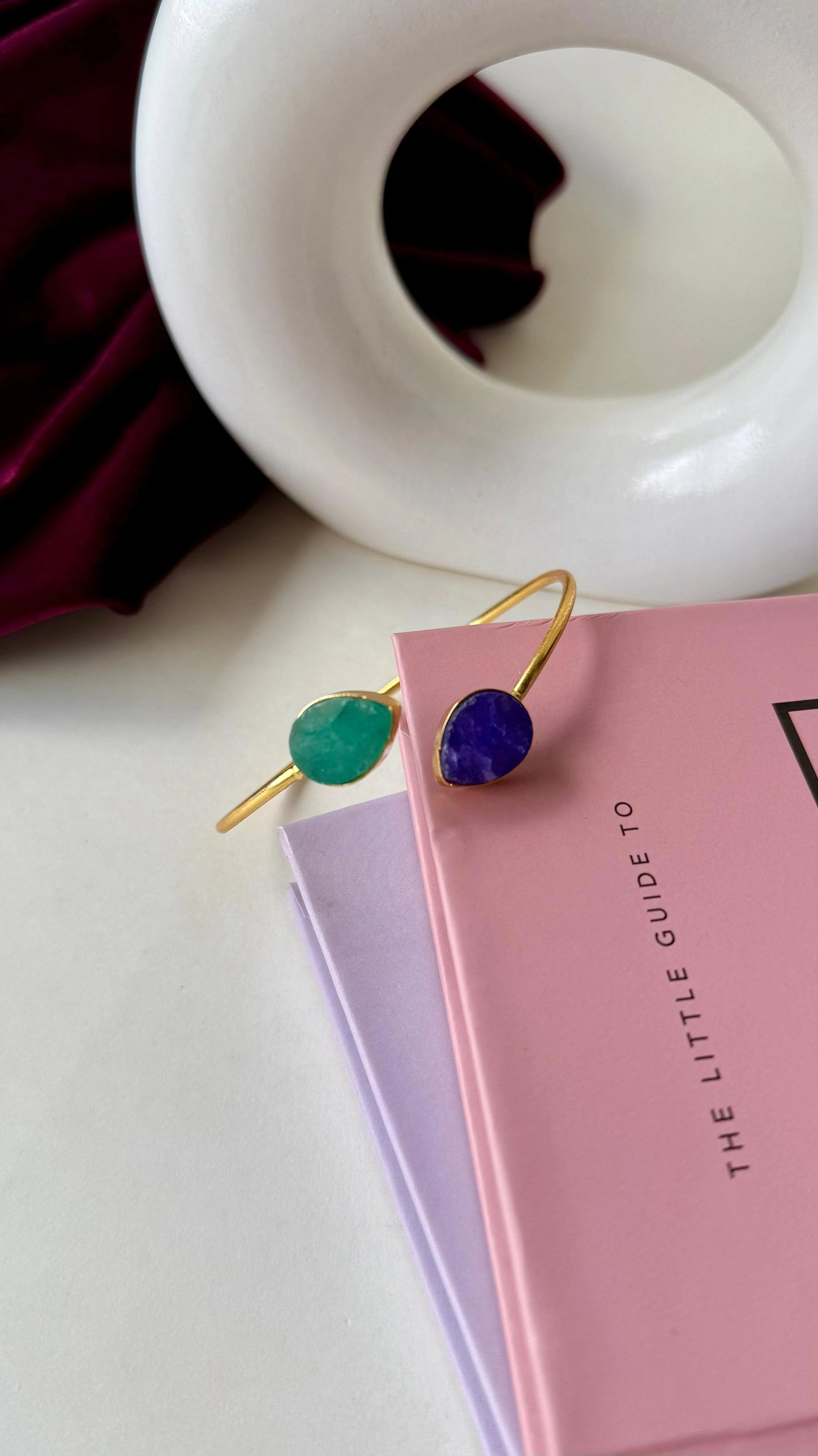 Handcrafted Raw Stone Brass Bangles – Anti-Tarnish Gold Plated Cuff Bracelet