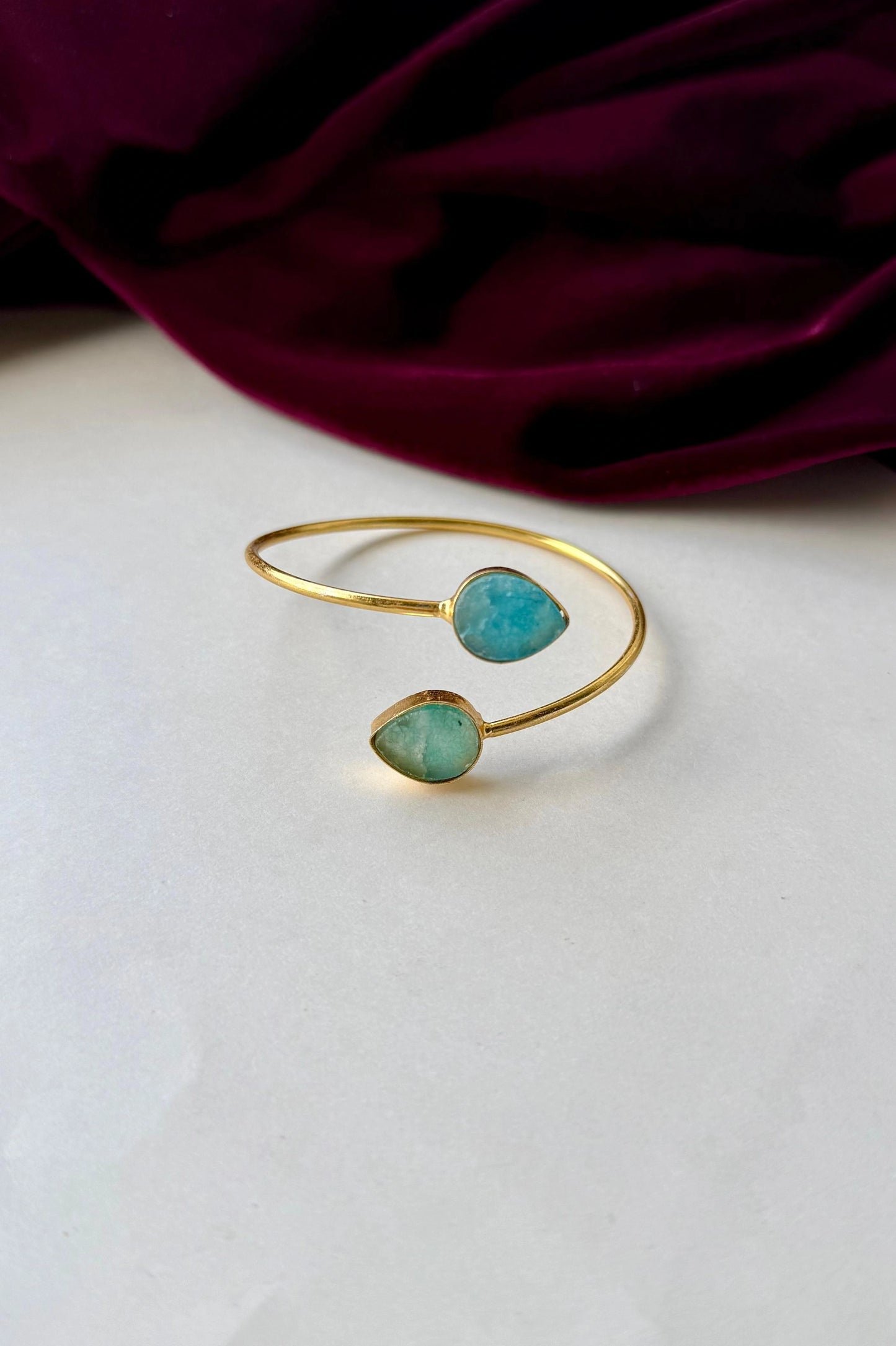 Handcrafted Raw Stone Brass Bangles – Anti-Tarnish Gold Plated Cuff Bracelet