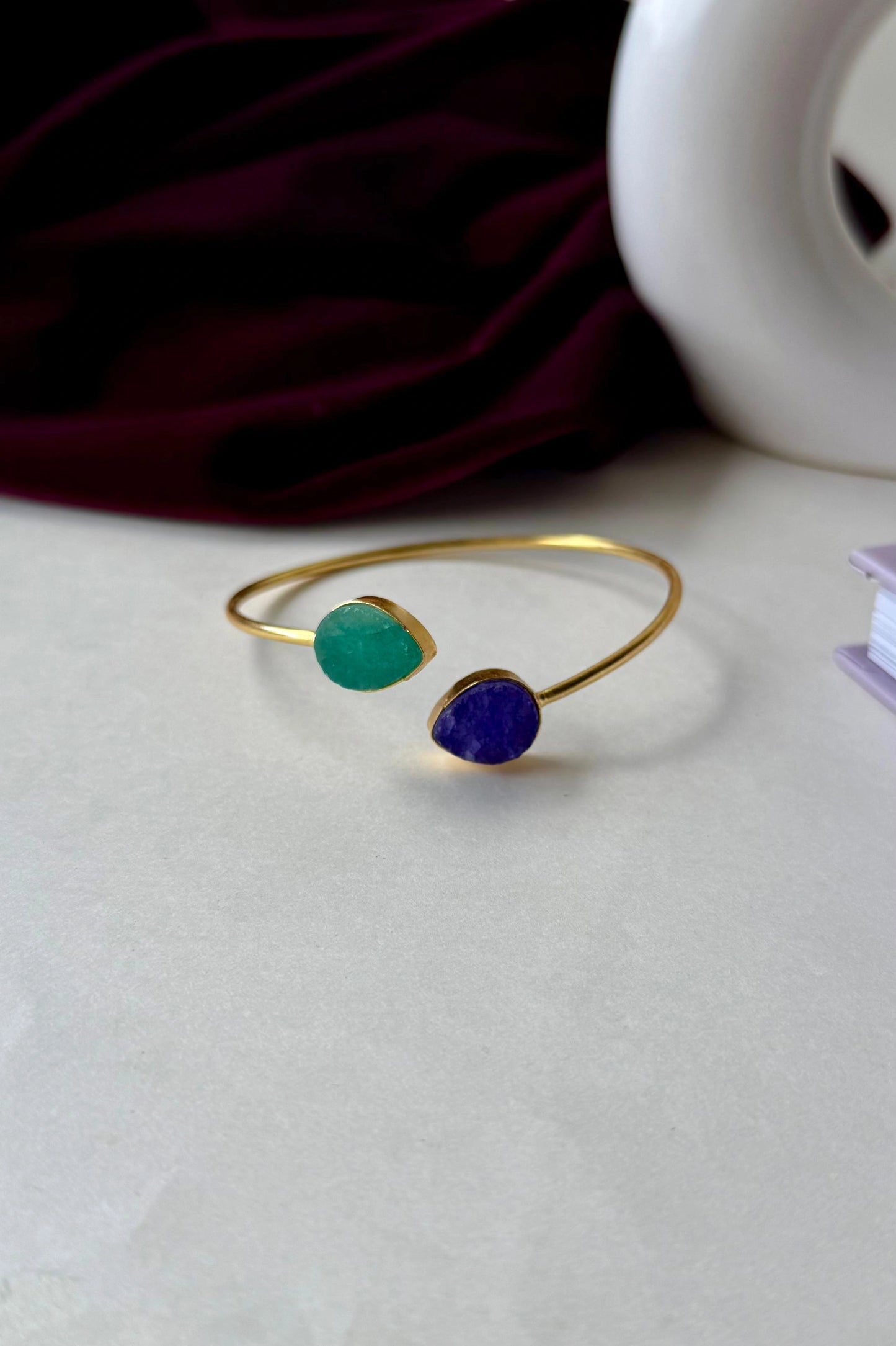 Handcrafted Raw Stone Brass Bangles – Anti-Tarnish Gold Plated Cuff Bracelet