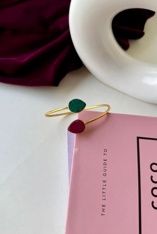 Handcrafted Raw Stone Brass Bangles – Anti-Tarnish Gold Plated Cuff Bracelet