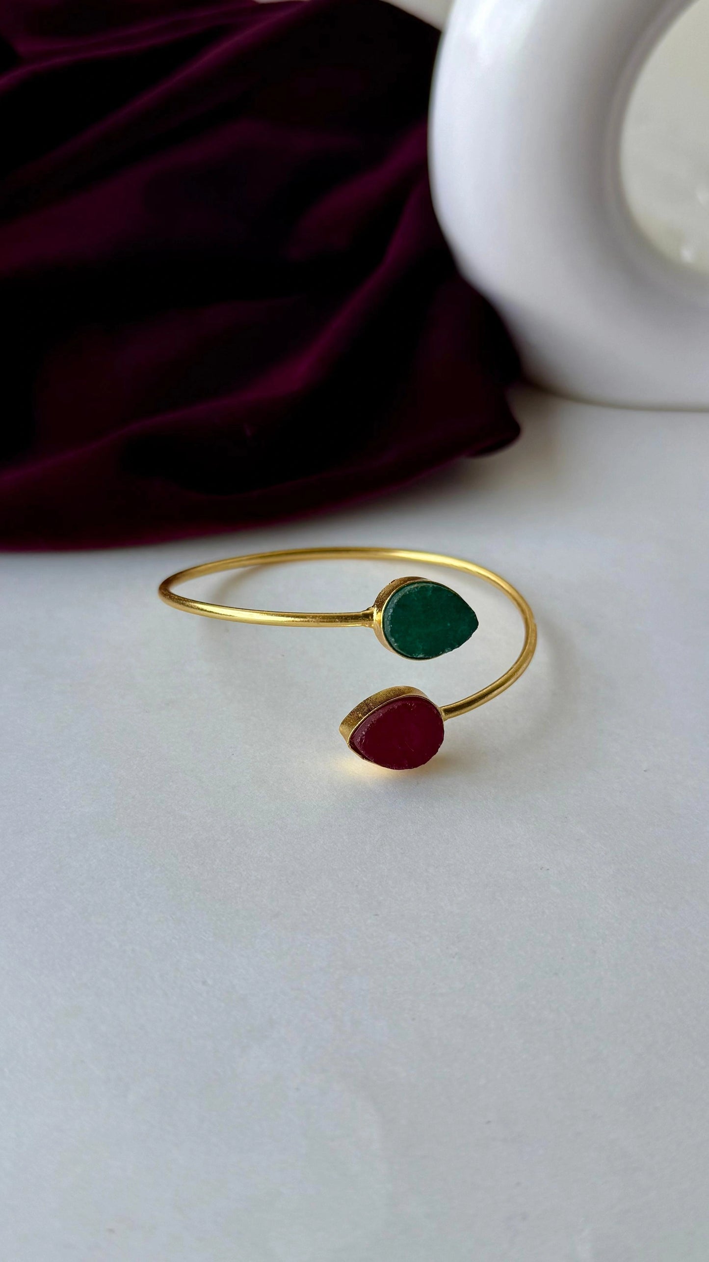 Handcrafted Raw Stone Brass Bangles – Anti-Tarnish Gold Plated Cuff Bracelet