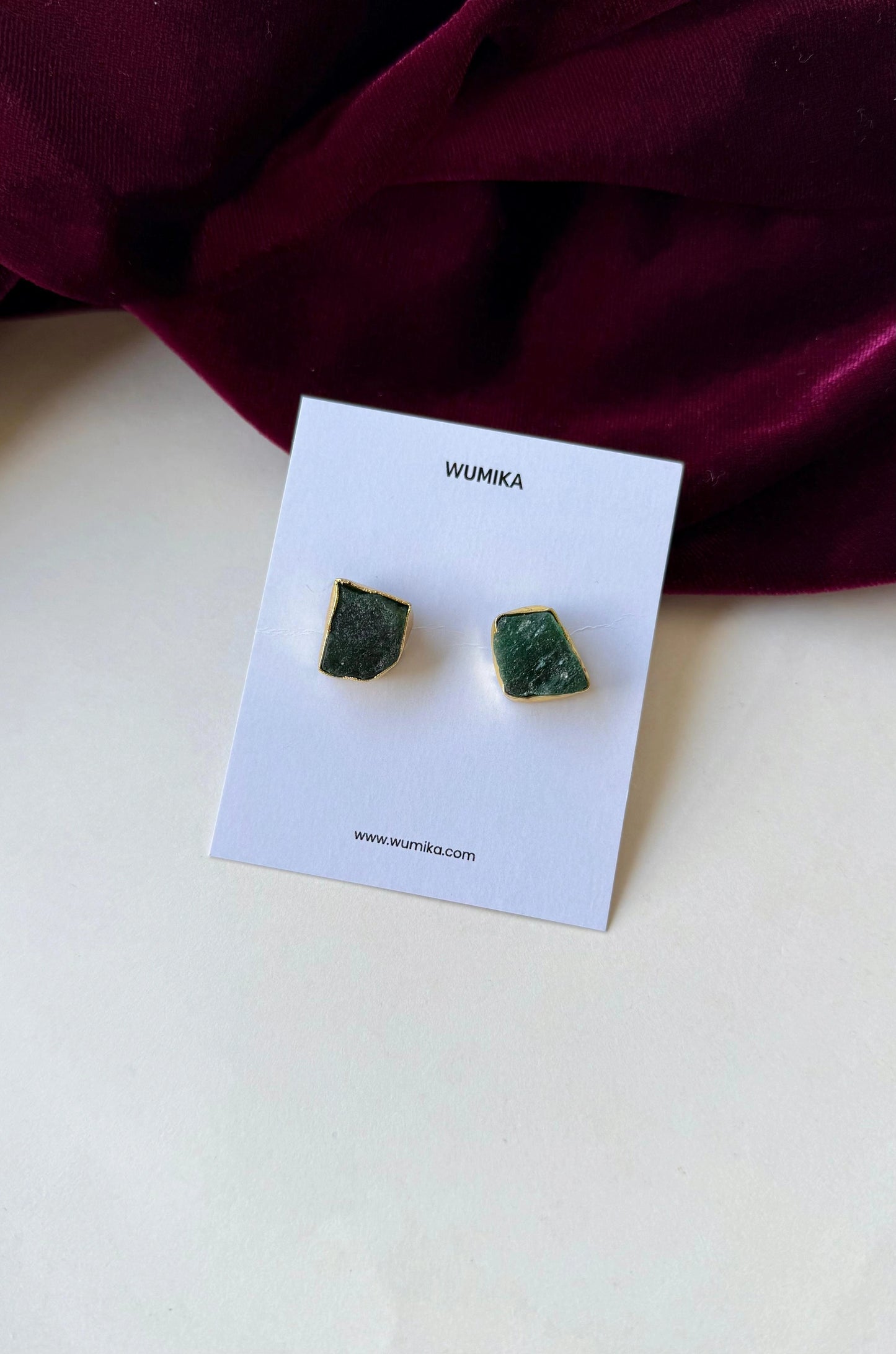 Raw Stone Stud Earrings – Anti-Tarnish Brass Uncut Gemstone Studs in Orange & Green