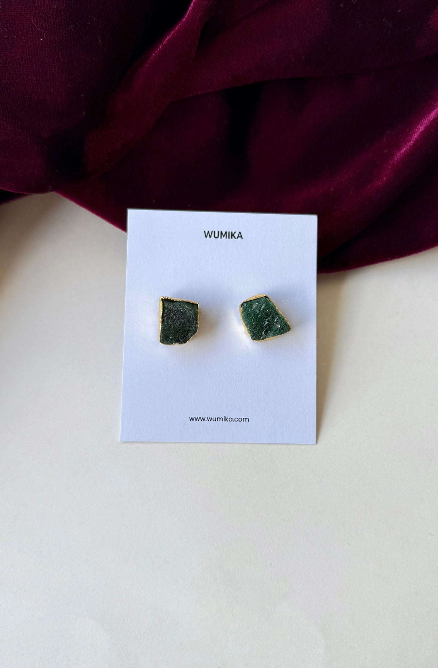 Raw Stone Stud Earrings – Anti-Tarnish Brass Uncut Gemstone Studs in Orange & Green