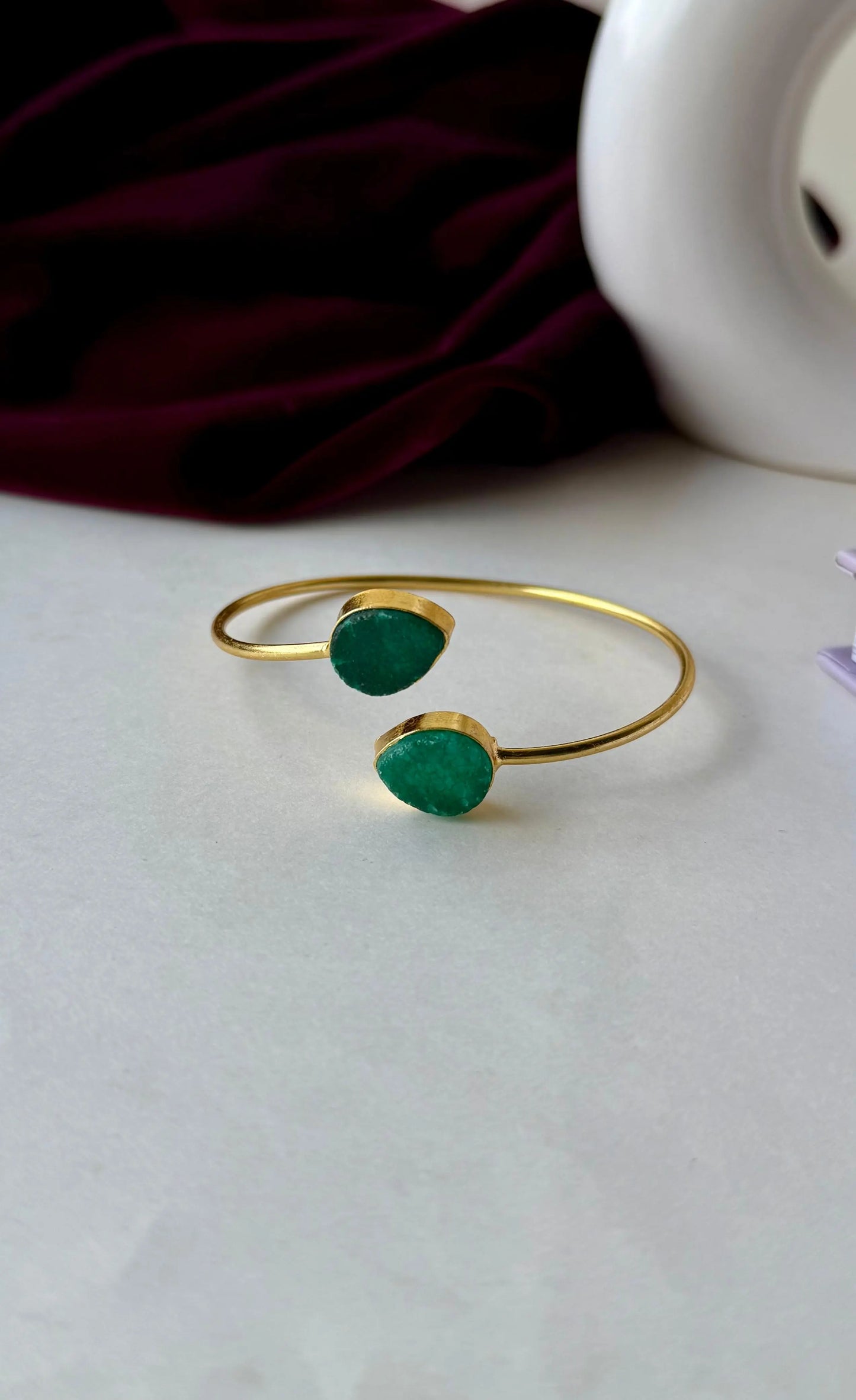Handcrafted Raw Stone Brass Bangles – Anti-Tarnish Gold Plated Cuff Bracelet