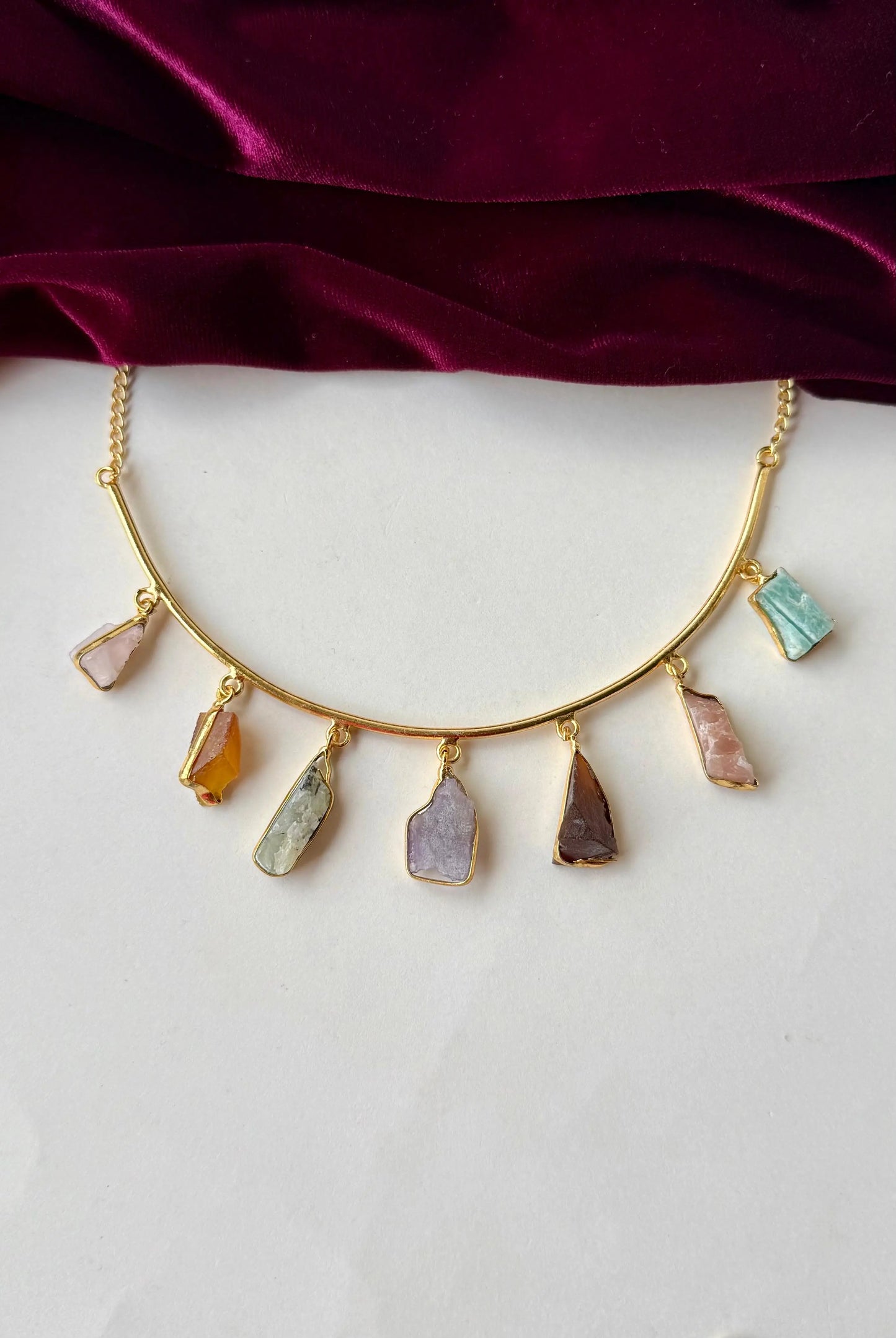 Raw Crystal Necklace & Earrings Set | Anti-Tarnish Brass Jewelry with Multicolor Gemstones