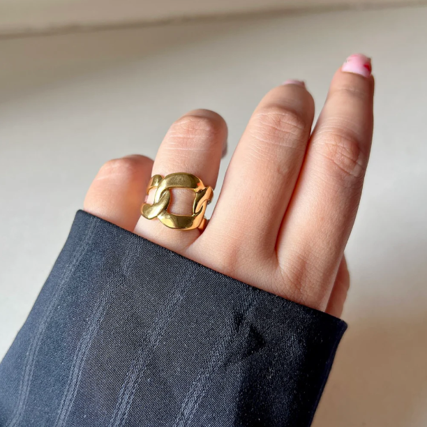 Chunky Gold Chain Link Ring | Stainless Steel Anti-Tarnish Adjustable Band