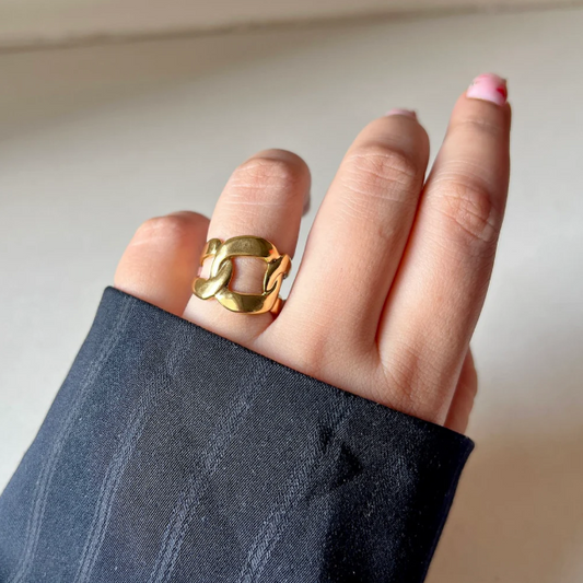 Chunky Gold Chain Link Ring | Stainless Steel Anti-Tarnish Adjustable Band