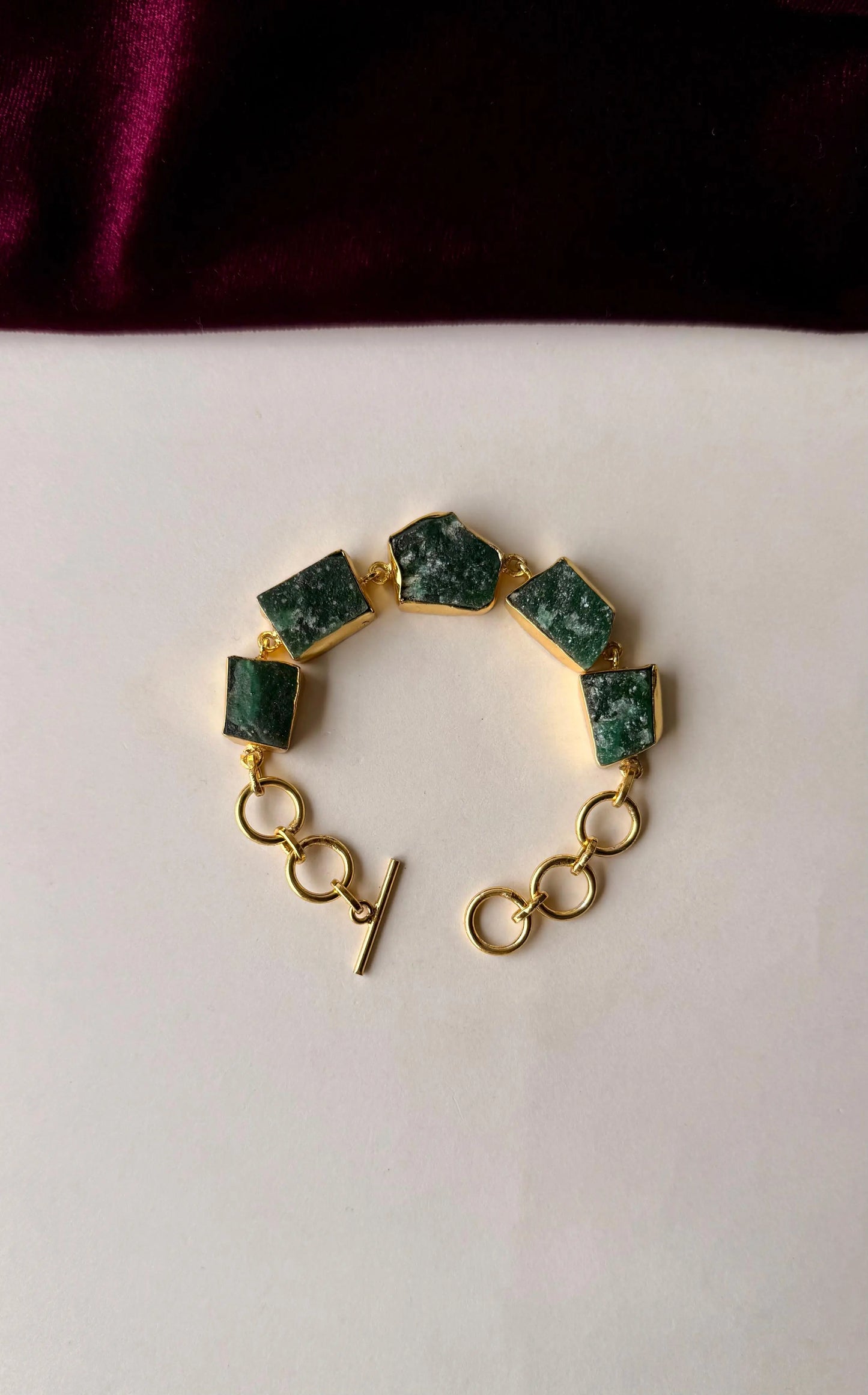 Handcrafted Raw Gemstone Bracelet in Gold-Plated Brass – Boho Statement Jewelry