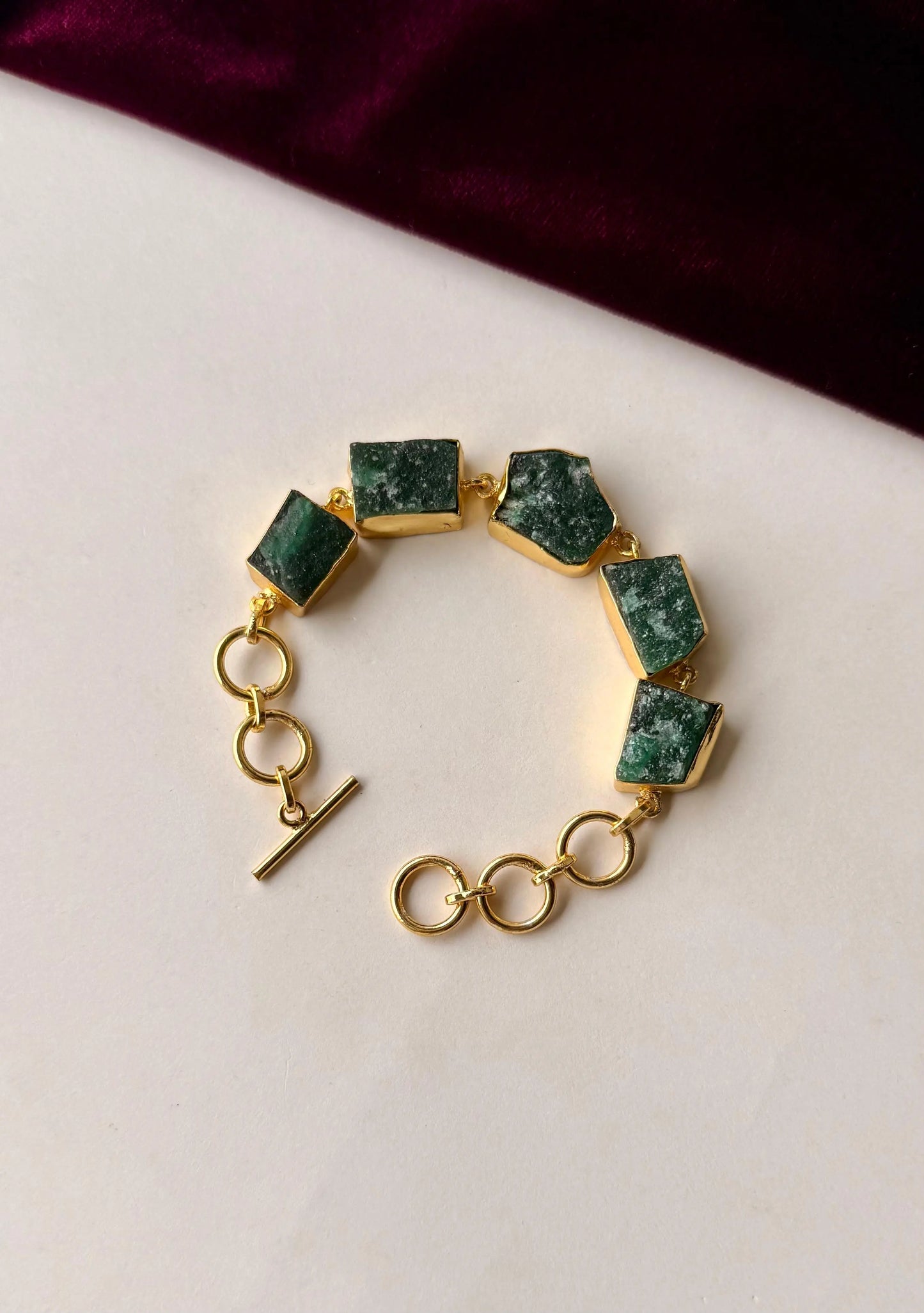 Handcrafted Raw Gemstone Bracelet in Gold-Plated Brass – Boho Statement Jewelry