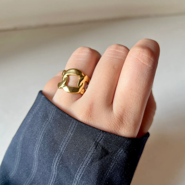 Chunky Gold Chain Link Ring | Stainless Steel Anti-Tarnish Adjustable Band